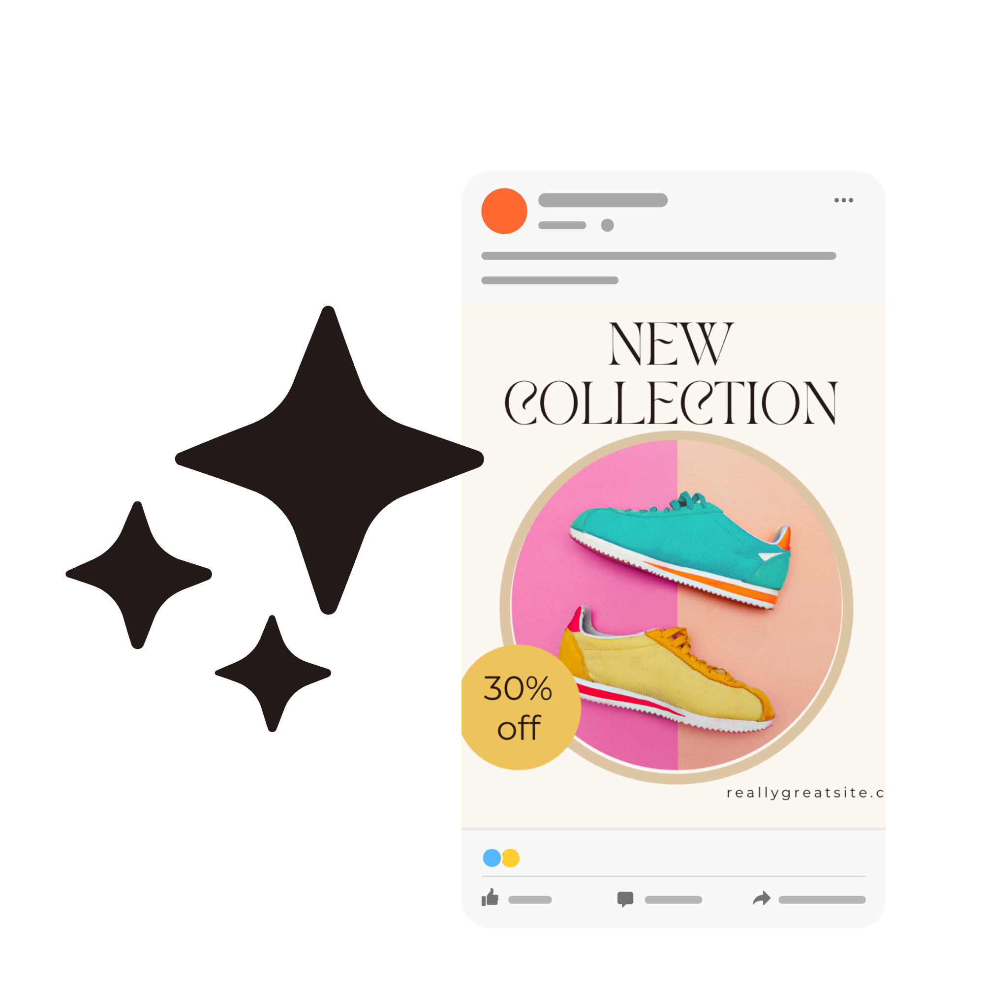 Social media post generated from a product feed update, showing a new collection with 30% off